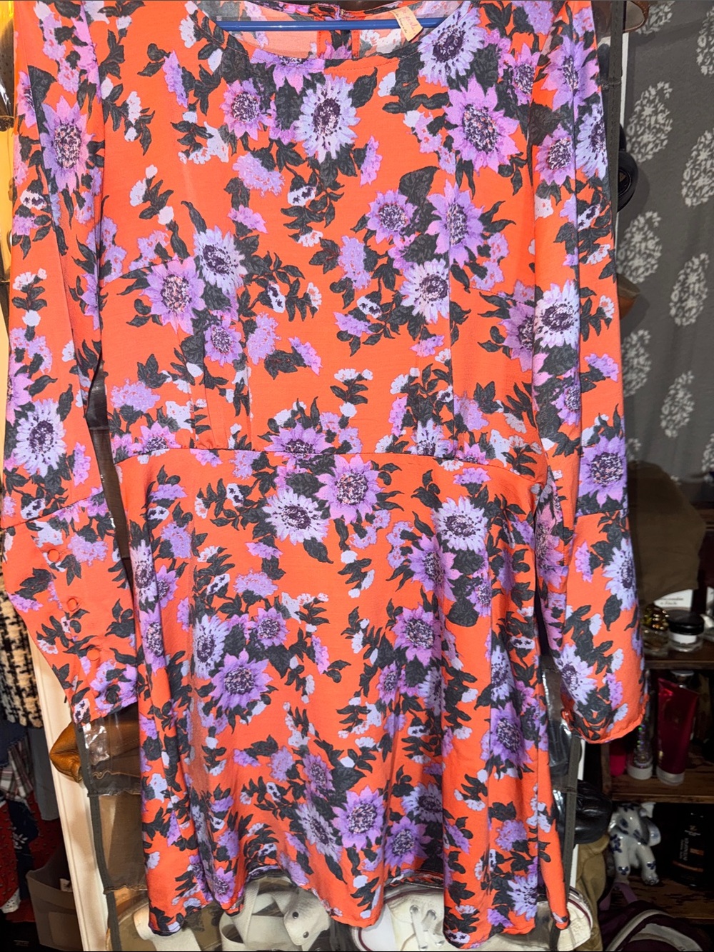 Free People Parker Floral Long Sleeve Dress in an orange and purple colorway